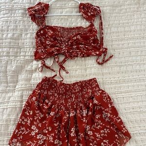 Rust floral two piece short set